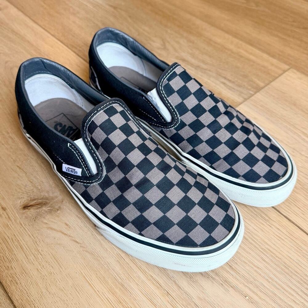 Vans Classic Slip-On Checkerboard Black Gray Canvas Sneakers